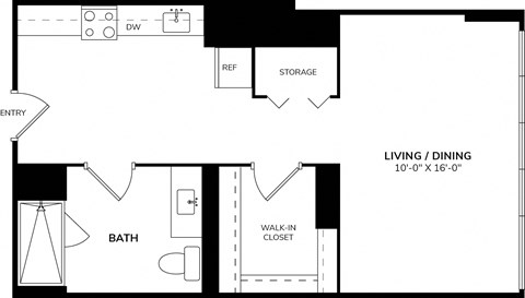 Floor plan for studio, 1 bath, 500 sqft